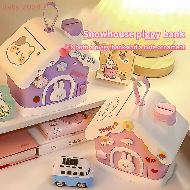 雪の家漫画デザインの魅力的な貯金箱貯金箱、子供のクリスマスや新年へのギフトに最適