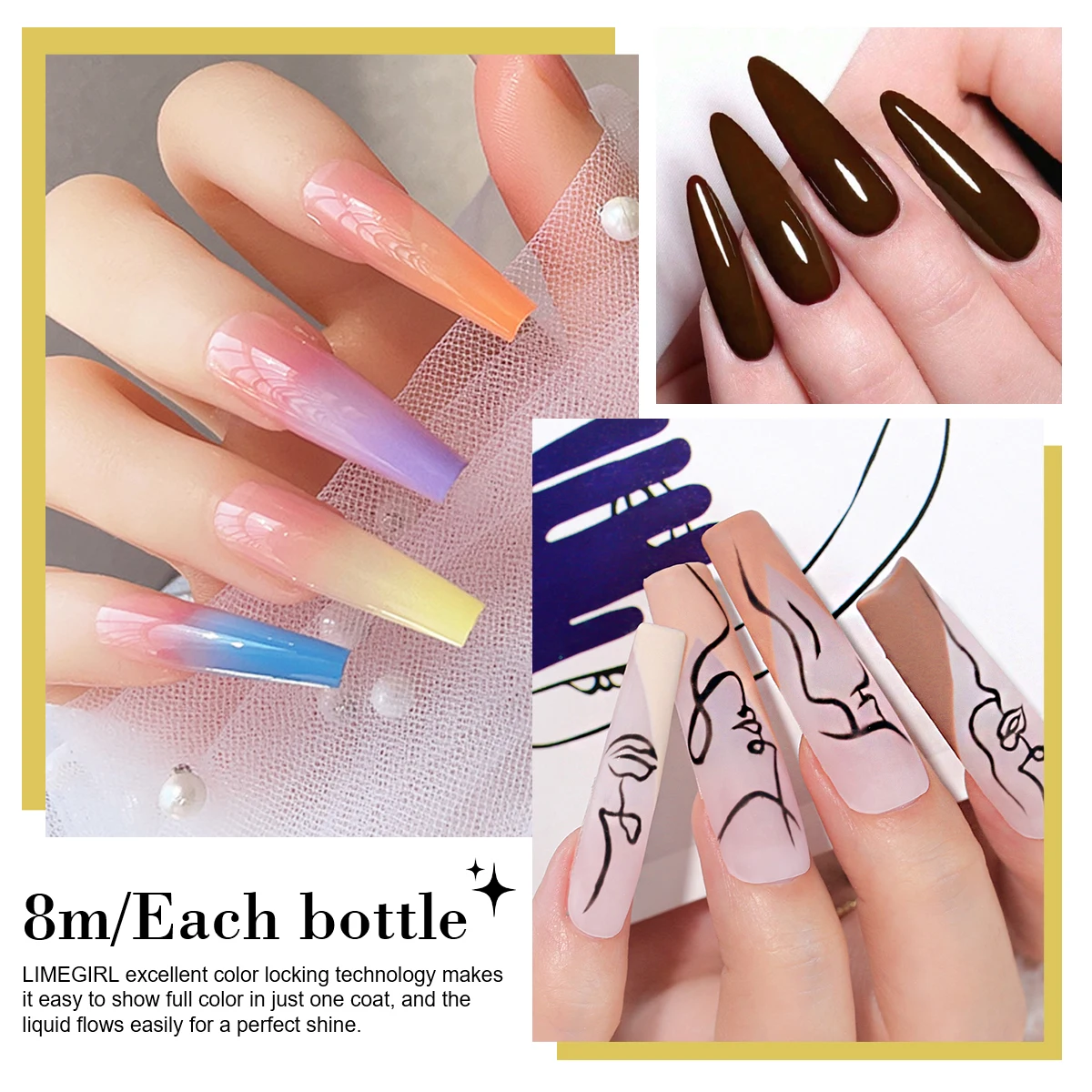 Limegirl 네일 바니시 세트 오랫동안 지속되는 젤 매니큐어 고광택 흡수 UV/LED 젤 폴리쉬 키트 전문 네일 살롱 아트