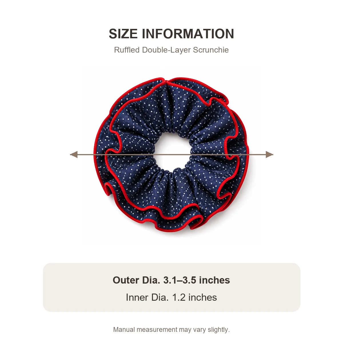 Deep Navy Blue White Polka Dot Red Piped Ruffled Double-Layer Hair Scrunchie for Ponytails and Buns
