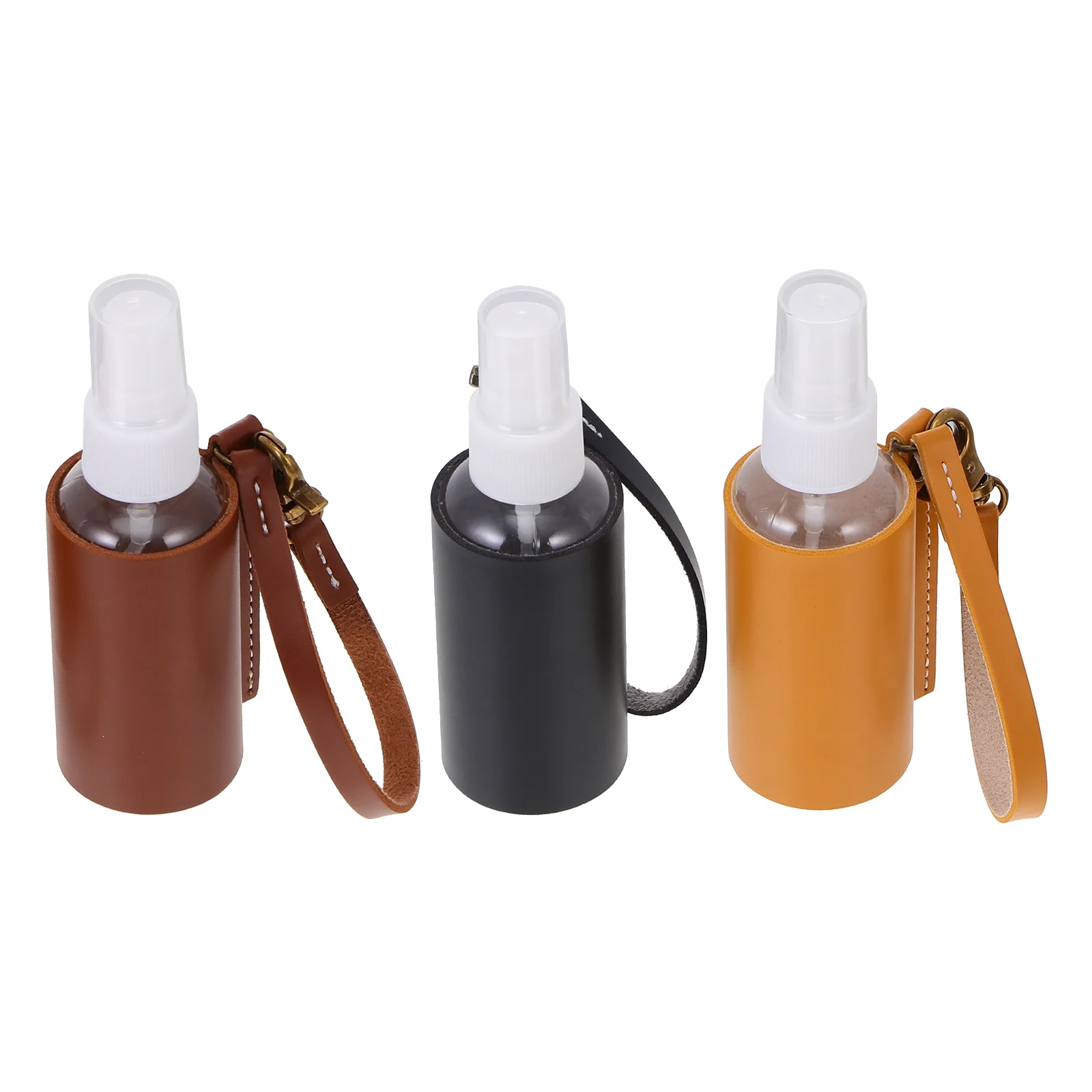 

3 Pcs Lotion Spray Bottle Skin Travel Hand Keychain with Holder Pu Perfume Bottles Cover