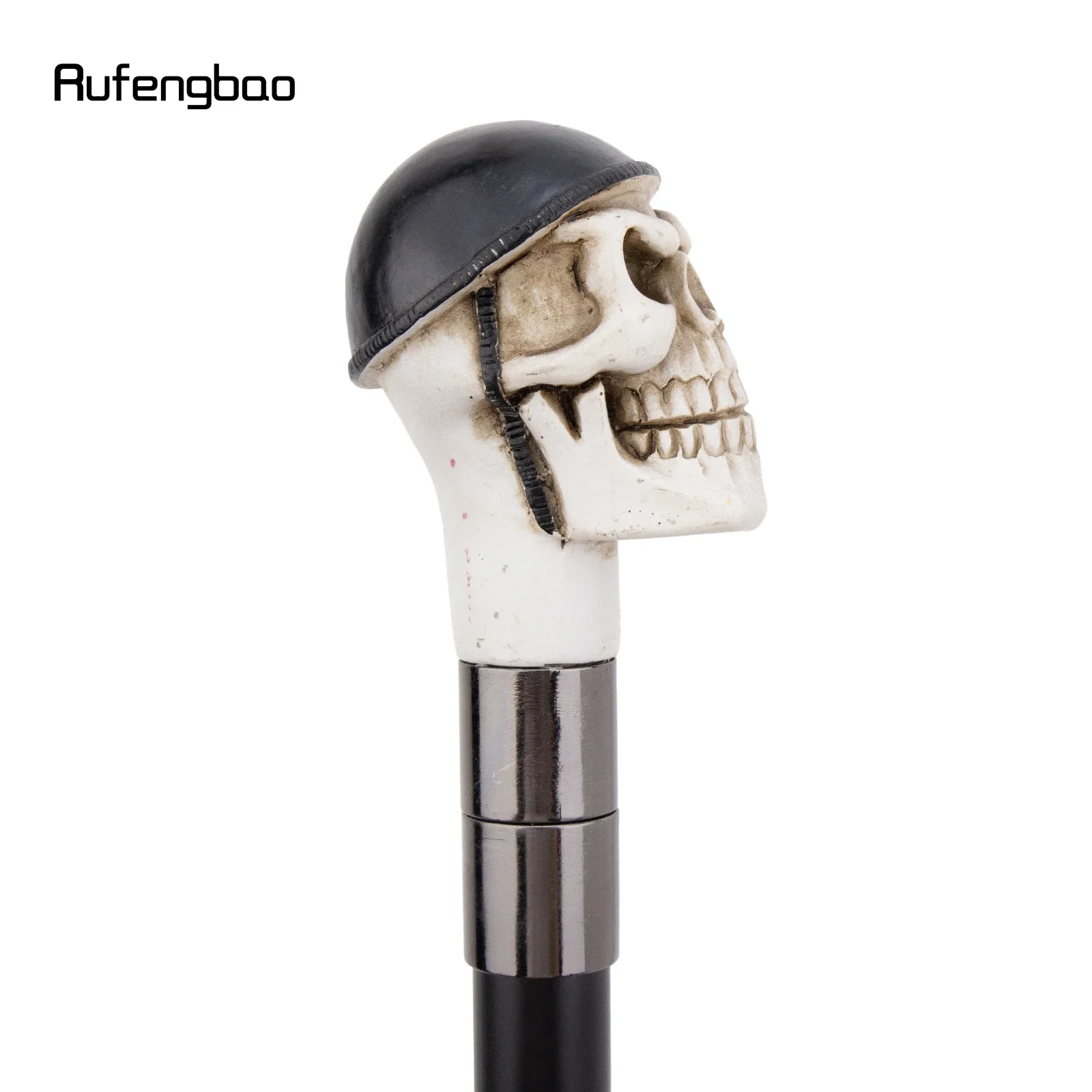 Weißer Harzhelm, Totenkopf-Kopf, Gehstock, modisch, dekorativer Stahlstab, Gentleman, elegant, Cosplay, Gehstockknopf, Crosier, 94 cm