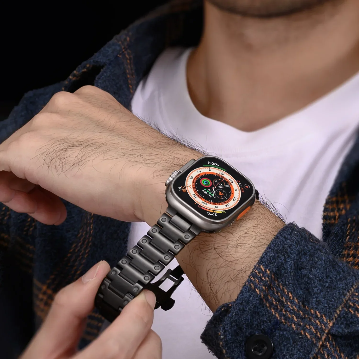 حزام معدني لساعة أبل الترا 3/2/1 49 ملم سلسلة 11 10 46 ملم 42 ملم سوار من الفولاذ المقاوم للصدأ IWatch 9 8 7 6 5 SE 44 ملم 45 ملم 41 ملم