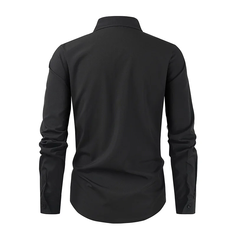 #4662 Black Spli Joint Long Sleeve Shirt Men Singer Night Club Dance Streetwear Hip Hop Shirt Sequines Shirt Turn-down Collar