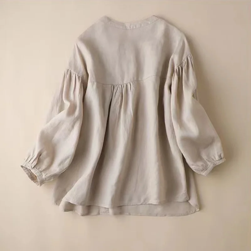 Vintage Long Sleeve Solid Cotton Shirt Women Spring Blouse Casual Solid Buttons Down Work Tops Tunic Loose Party Blusas