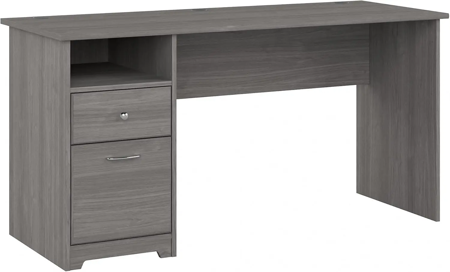 Computer desk with drawers in modern gray, workstation and file storage, desktop with organization solutions for the home office