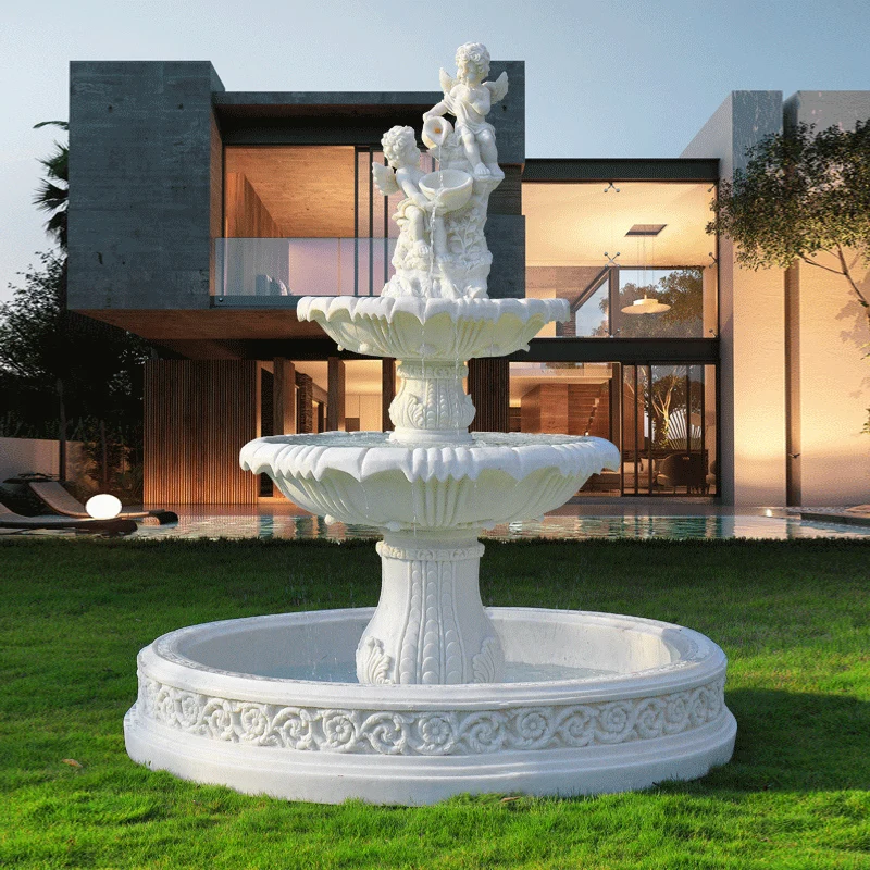 Garden decoration hand-carved natural stone three-layer garden fountain statue