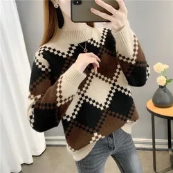 Neuer Herbst-und Winter modetrend farbiger, halbhoher, lockerer, vielseitiger Strick pullover für Damen im westlichen Stil mit reduziertem Alter