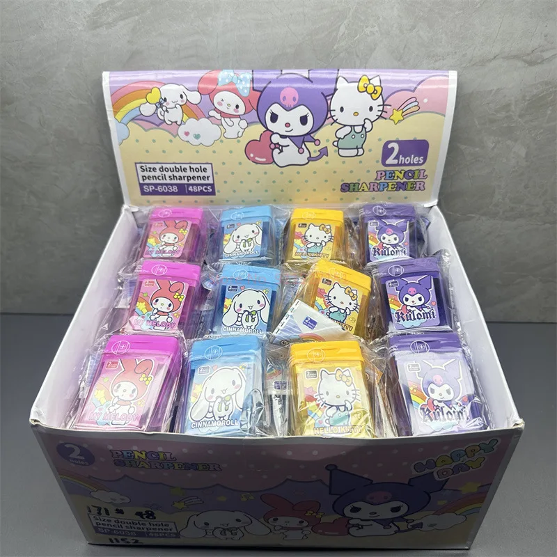 Imagem -04 - Sanrio Kuromi Lápis Sharpener Double Hole Lápis Sharpener Estudante Papelaria Suprimentos Prêmio de Atacado Novo 48 Pcs por Caixa 2024