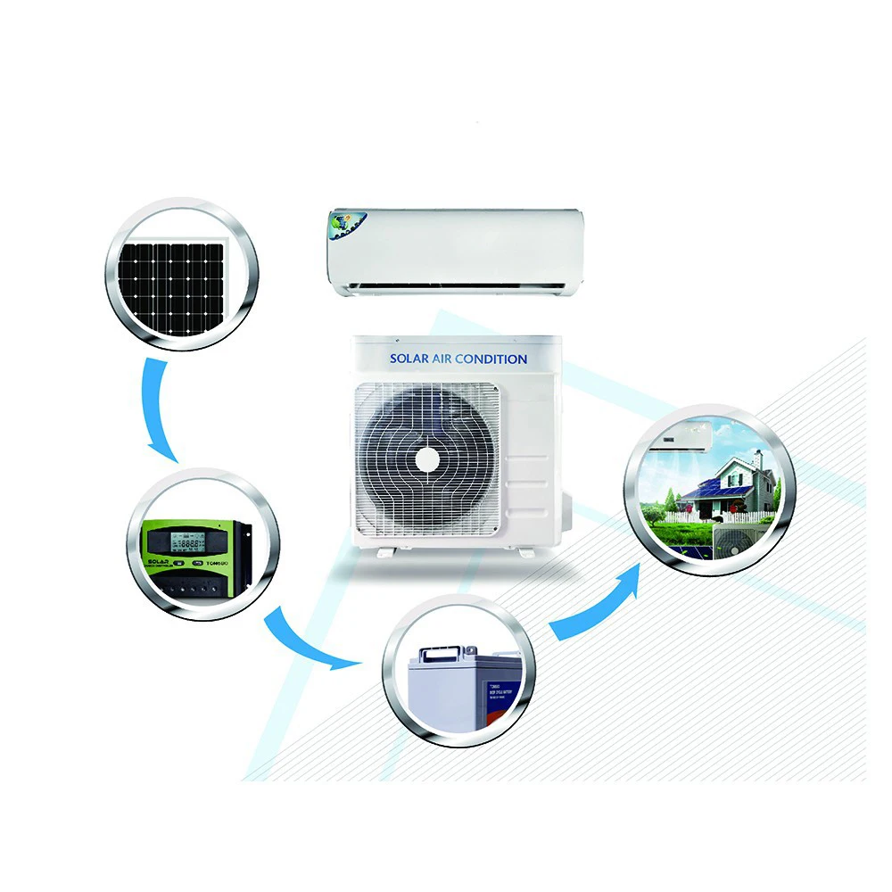 نظام مكيف الهواء بالطاقة الشمسية 9000 12000 18000 24000BTU تبريد وتدفئة تيار متردد مكيف هواء هجين صغير سبليت للمنزل