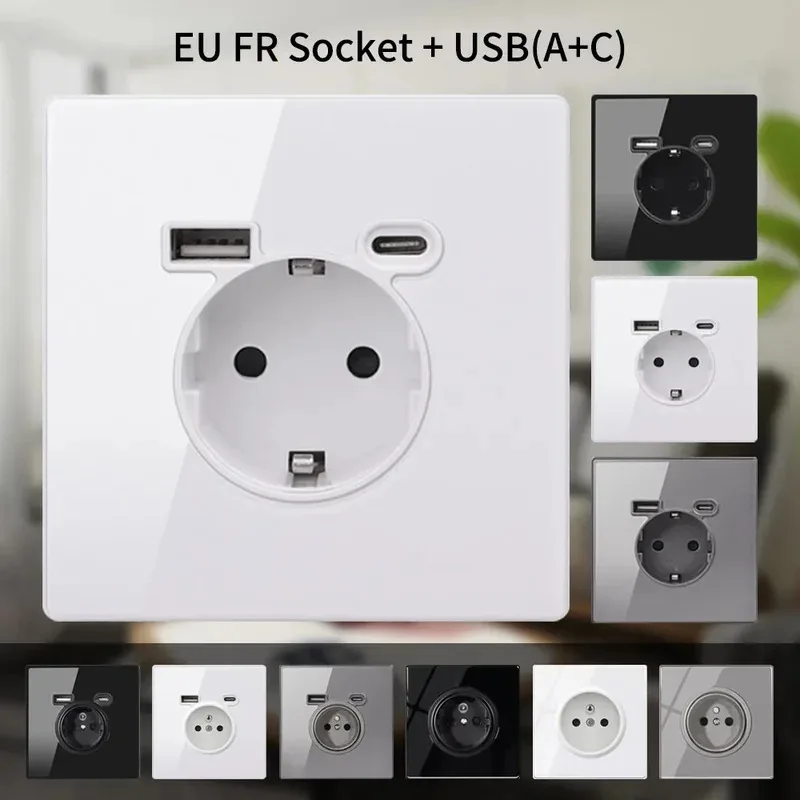 الزجاج المقسى 16A الاتحاد الأوروبي المقبس USB مقبس الحائط TypeC مقبس USB AC110V-250V 5 فولت 2100mA الحماية الأمنية ، المنزل مكتب فيلا فندق #1