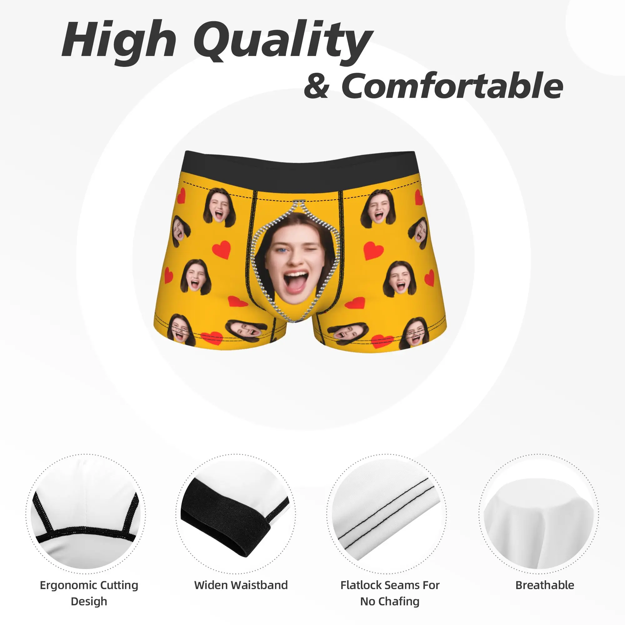 

Personalized Funny Face Photo Heart Men's Underwear Custom DIY Boxer Briefs Shorts Panties Sexy Soft Underpants for Homme S-XXL