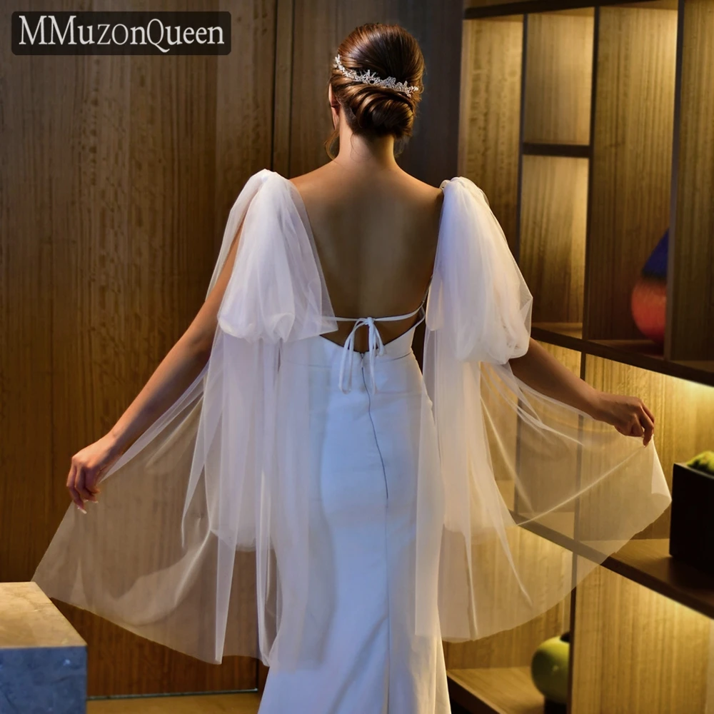 

MMQ Short Wedding Shawl Wrap Shrug Women Dress Party Detachable Puff Sleeves Bridal Wings Accessories DIY Customizable MG23