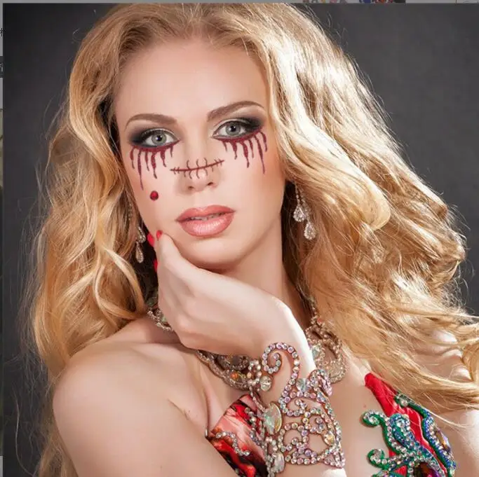 الوشم على الوجه 666 ماكياج والعنكبوت الإرهاب وقناع الندبات تصميم وهمية المؤقتة للماء الوشم ملصق