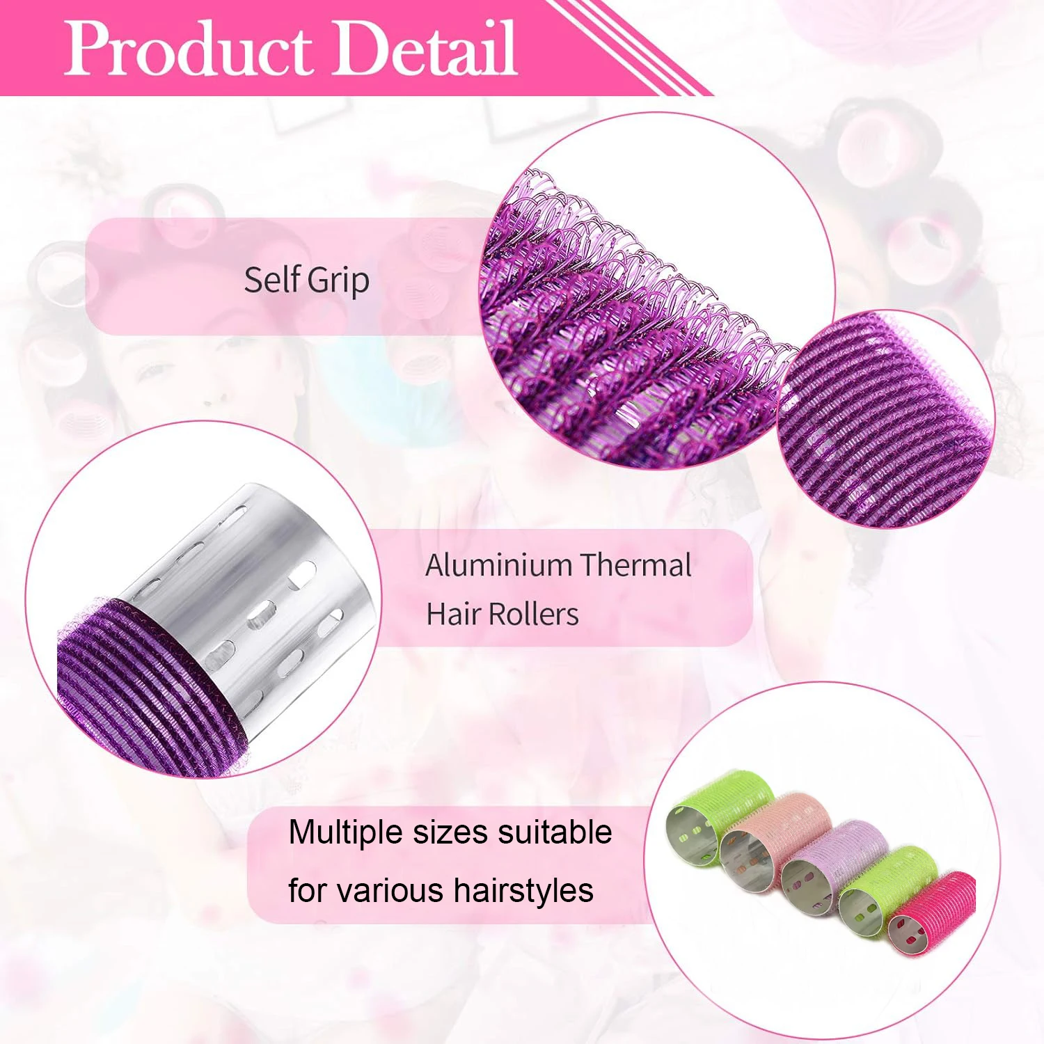 6Pcs Aluminum Thermal Hair Rollers Set Self Grip Hair Rollers, Hairdressing Styling Tool, Random Color for Women, Men