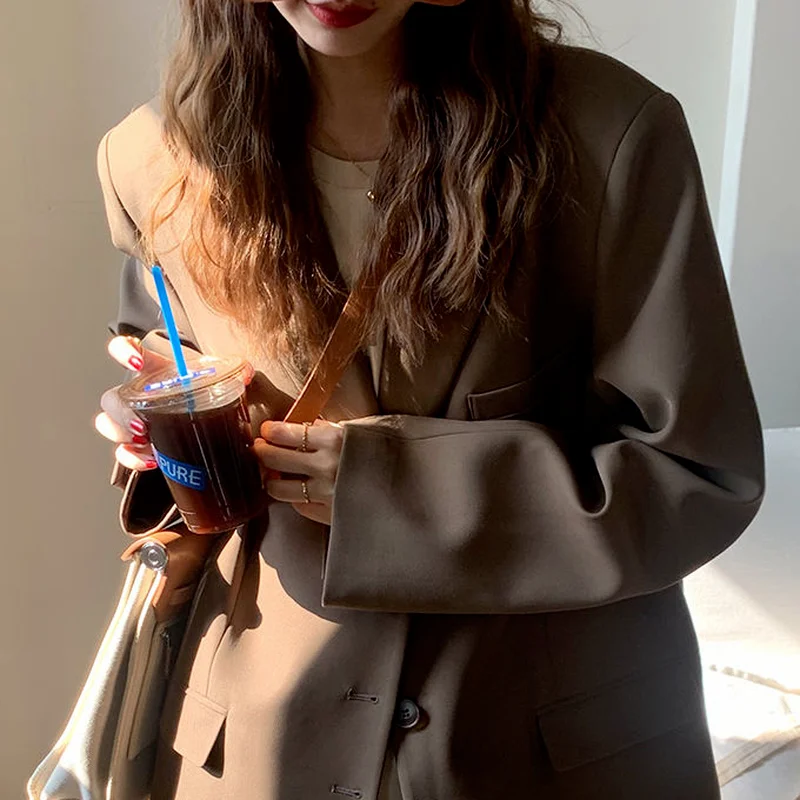 

Blazers Women Baggy Simple Solid Stylish New Arrival Long Sleeve Spring Autumn Notched All-match Daily Korean Style Clothes Lady