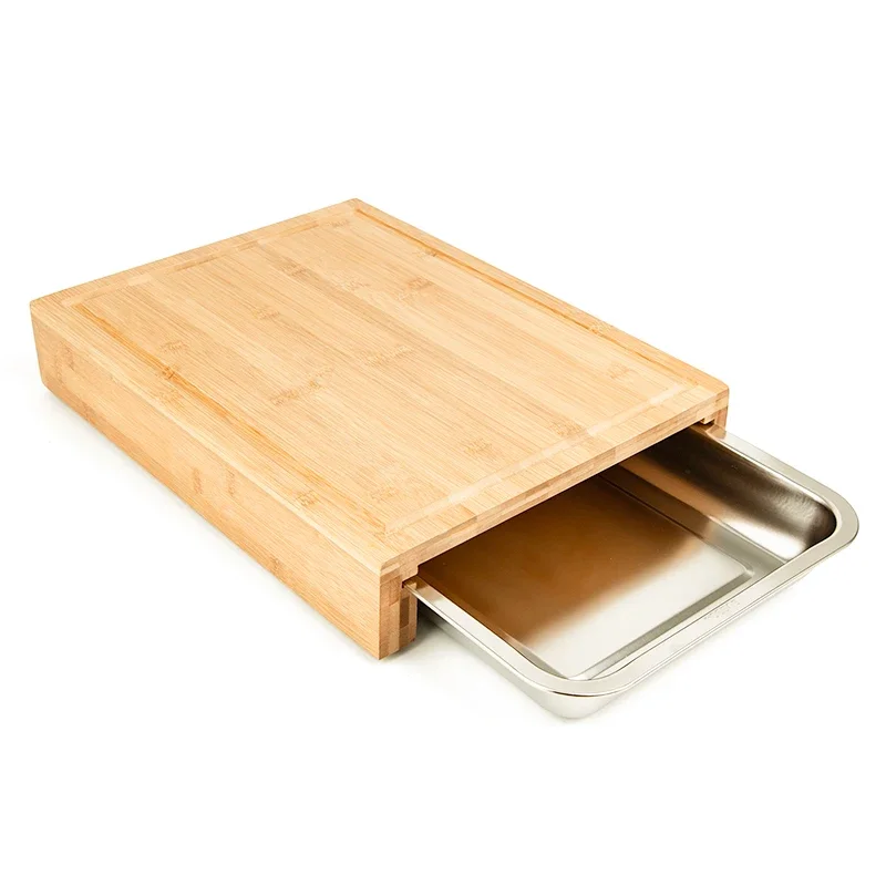 Large Chopping Board With Juice Groove And Containers Bamboo Cutting Board With Stainless Steel Tray Perfect For Kitchen