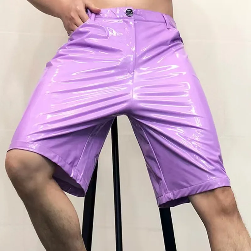 Men's DS Costumes Anti-bright PU Pant Shinny Leather Short Sexy Nightclub Multicolor Elasticity Slim Men Motorcycle Shorts