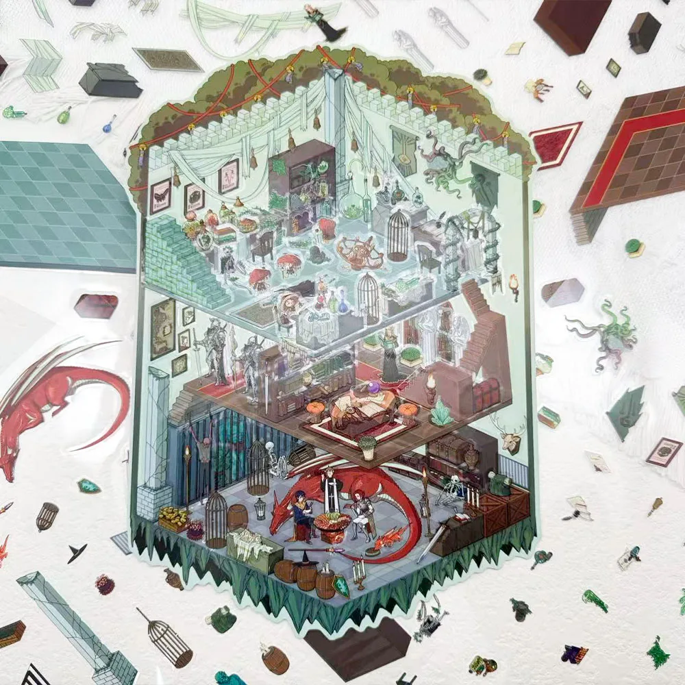 

Набор из 4 больших 3D-стикеров для декорации сцены «Подземелье», для самостоятельного оформления, наклеивания и создания объемных эффектов, PET-стикеры для творчества