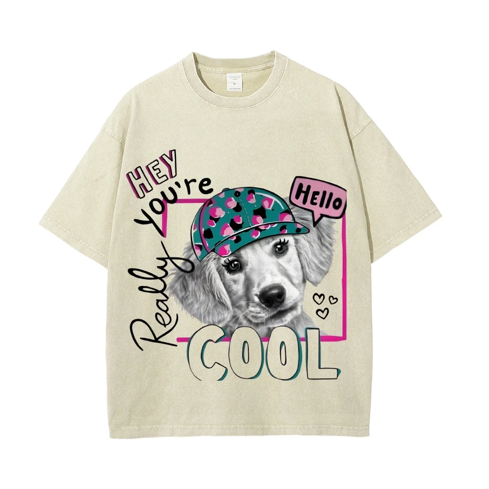 

Y2k Graphic Tee, Cute Dog with Hat and so Cool Slogan Print, Adorable & Fun, Designed Tops, Soft Fabric for Playful Casual Looks