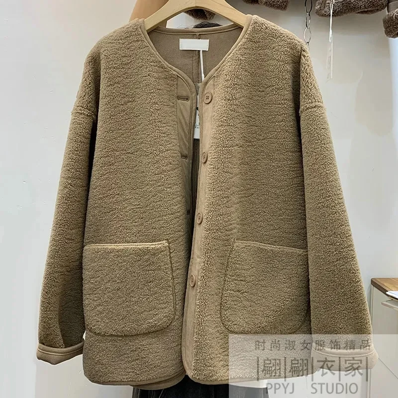 Fashion Korean Version Loose Slim Single breasted Lamb Fleece Coat for Women\'s High Grade Fur One Piece Thickened Lamb Fleece Co