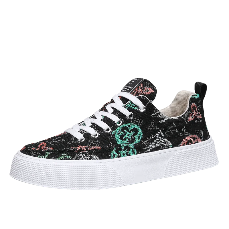 

Men's Plus Size Wide Toe Box Patterned Canvas Casual Sneakers, Comfortable Shoes for Wide Feet