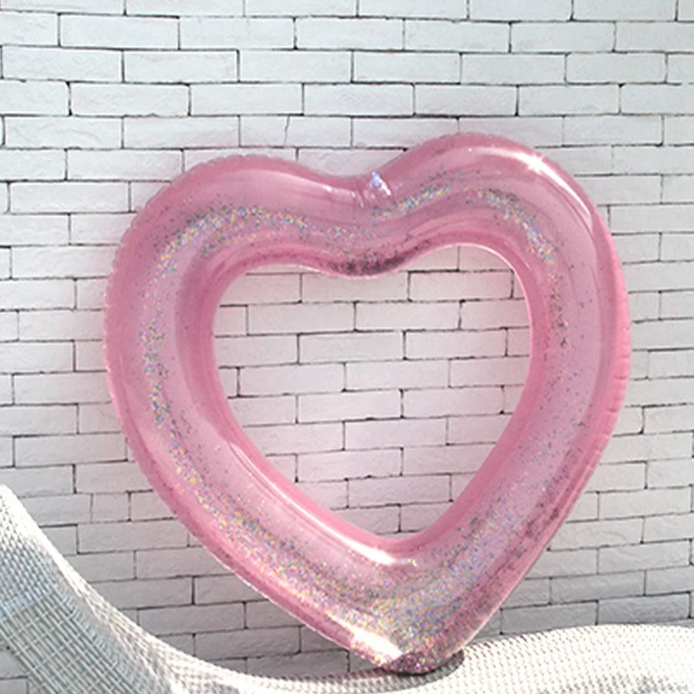 

PVC Heart Design Swim Ring Portable Inflatable Pool Tube Easy Inflate Deflate Antileak Safety Summer Water Fun