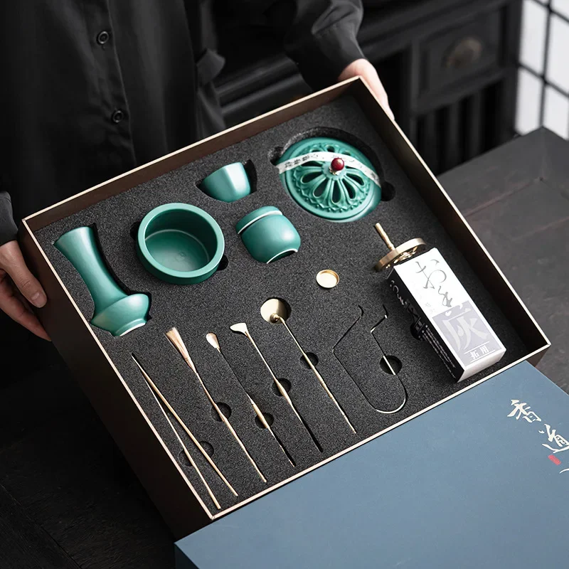 

Chinese-style peacock green incense utensils set incense seal tools incense ash pressed powder utensils aromatherapy furnace