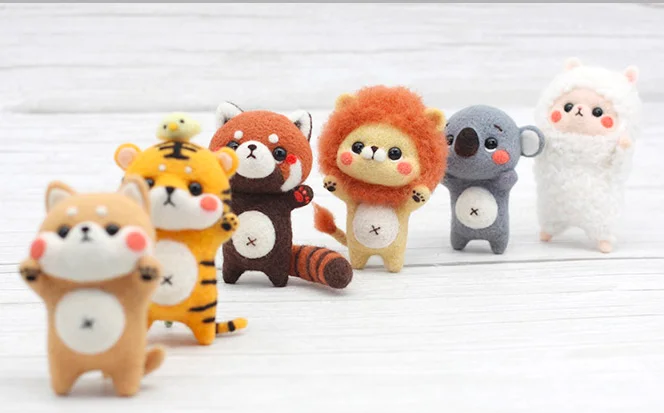 Tiger Raccoon Koala Lion Keychain  wool needlepoint kit  wool felt needle felting decoration craft needlecraft DIY handmade