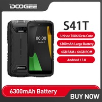 DOOGEE S41T Rugged Smartphone Android 13 4GB+64GB Mobile Phones 5.5 Inch HD 13MP AI Triple Camera 6300mAh NFC Cell Phone On Sale