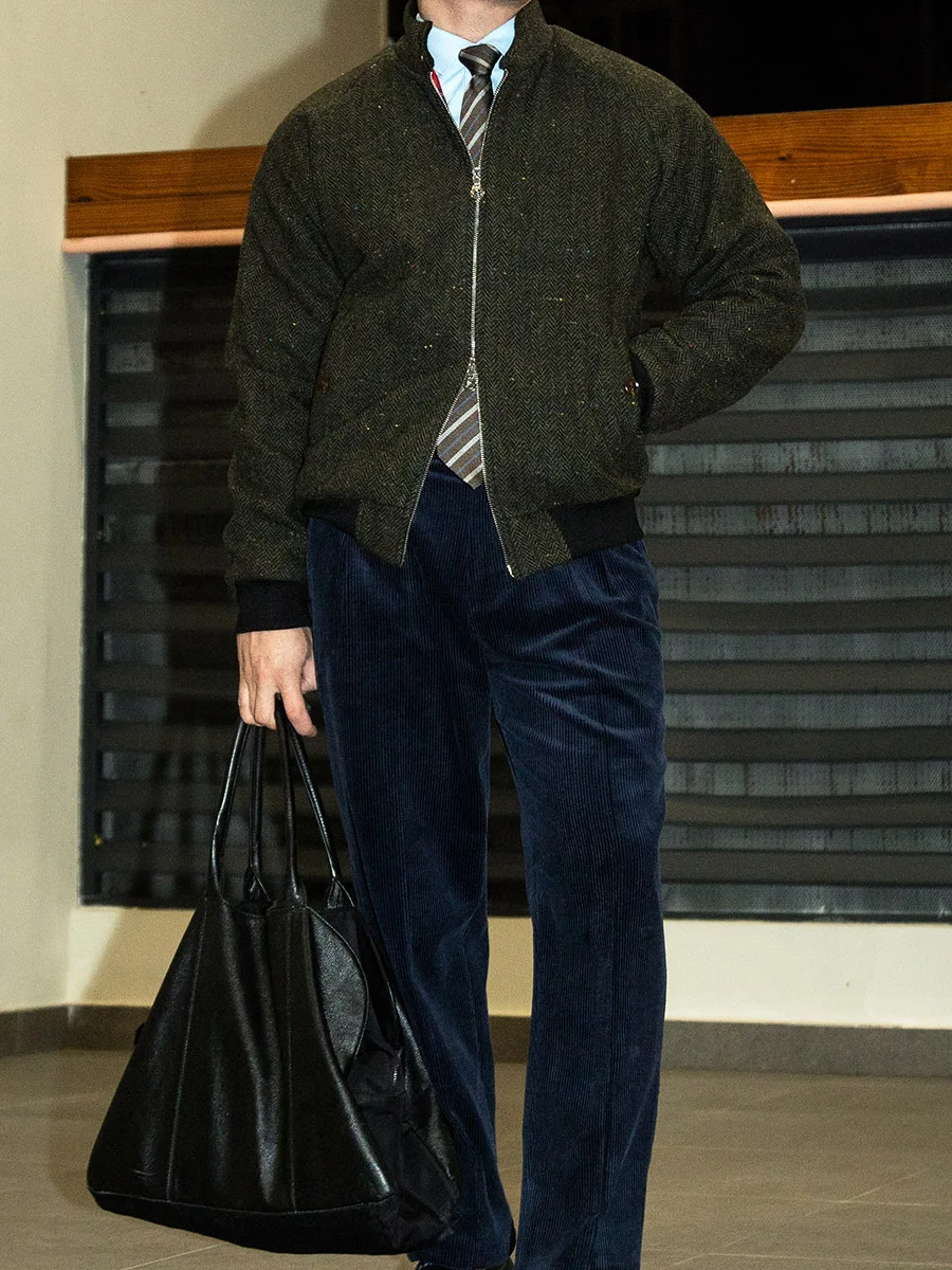 POT&CRAFTSMAN เสื้อแจ็คเก็ตฮาร์ริ่งตัน G9 วินเทจสำหรับผู้ชายฤดูหนาวเสื้อขนสัตว์ทวีดสีสันสดใส