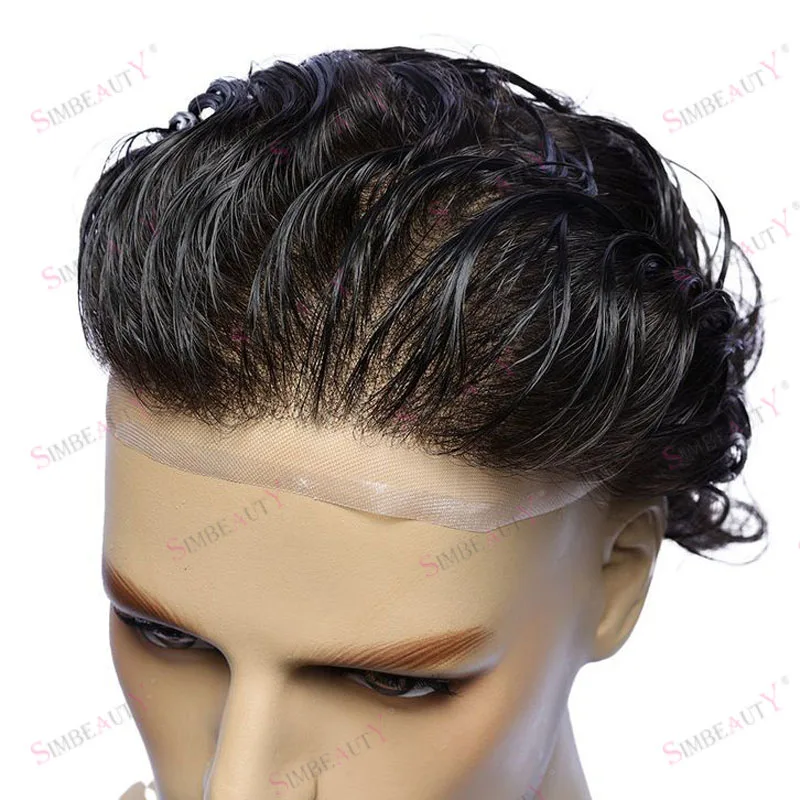 

Мужской парик из 100% натуральных человеческих волос с естественной линией роста волос, дышащий, на швейцарской сетке, с отбеленными узлами, прочный # 440 # 420 Коричневые волосы с серыми прядями