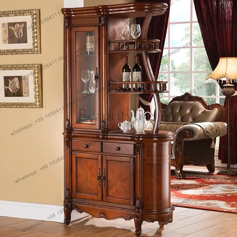 American entrance partition screen shoe cabinet double-sided European solid wood wine cabinet decoration