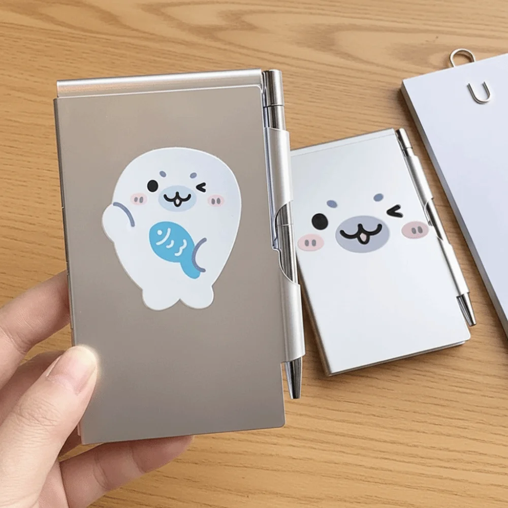 Refillable Paper Pocket Notebook Aluminum Cover Lightweight Design Metal Notepad Pen Holder Portable Size Portable Notebook