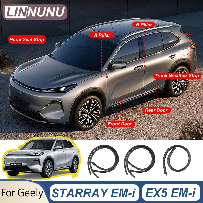 

LINNUNU Car Door B Pillar Sound Insulation Rubber Seal Strip For Geely Starray EM-i EX5 EM-i 2026 Galaxy Starship 7 Accessories