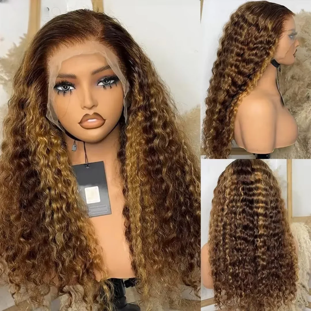 

18inch 150 Density Highlight Blond Natural Soft Kinky Curly 100% Human Hair Wig 13x4 Lace Front Baby Hair Pre-Plucked Soft Wig