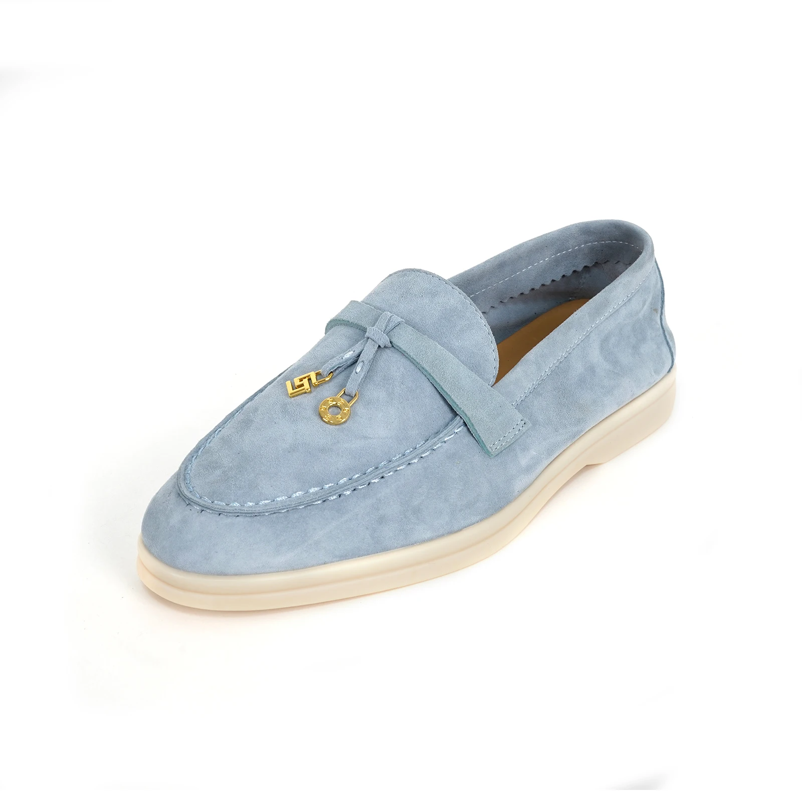 nieuwe luxe vrijetijdsschoenen voor dames met ronde kop en kasjmier oppervlak, antislip rijschoenen, effen kleur metalen decoratie loafers