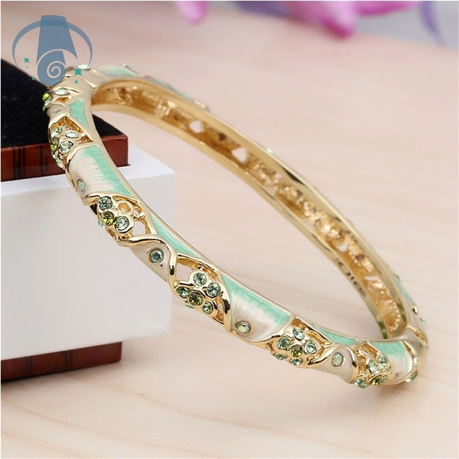 Womens Slim Vintage Cloisonne Enamel Bracelet Gold Plated Filigree Openwork Bangle Elegant Fine Jewelry Gift for Her Special