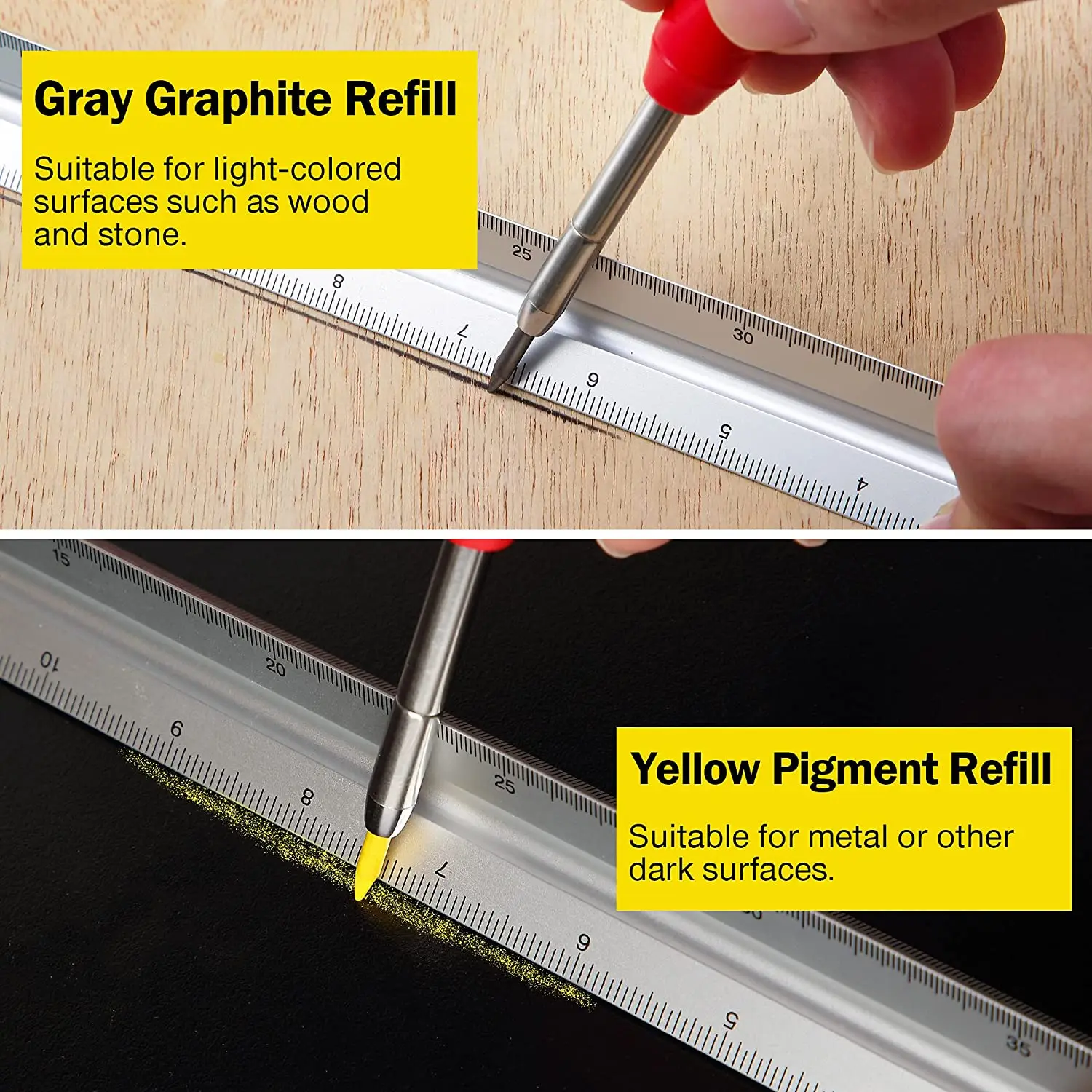 Solid Carpenter Pencil with Refill Lead and Built-in Sharpener for Deep Hole Mechanical Pencil scribing Marking Woodworking Tool