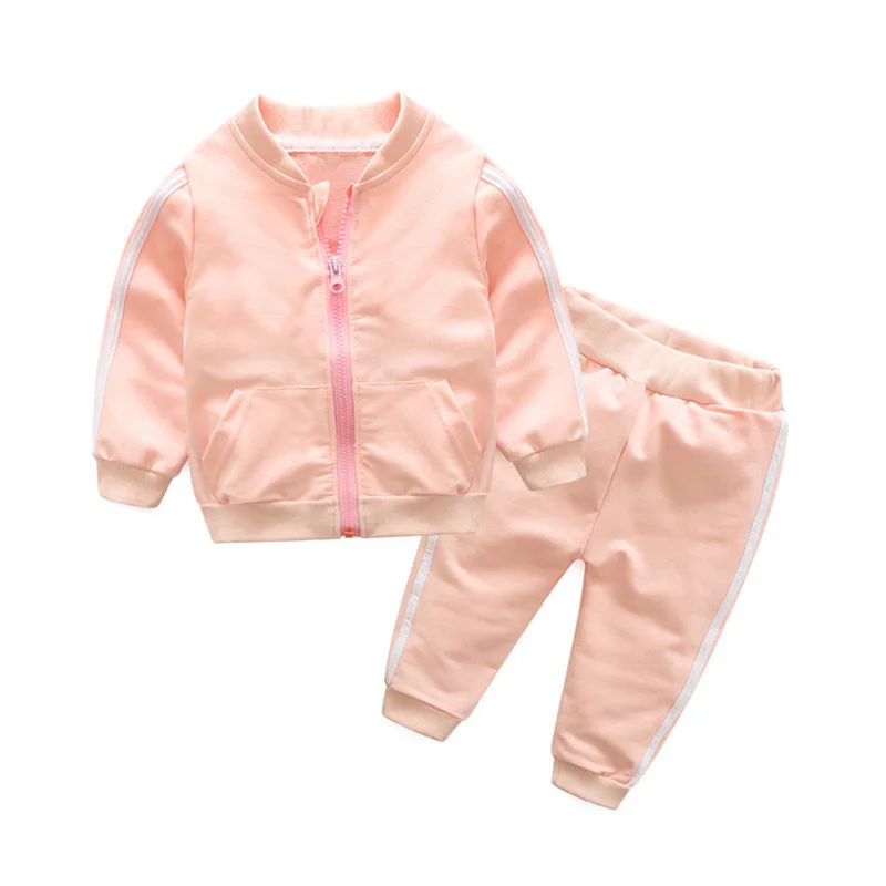 Infant boys and girls Long sleeve knit color contrast zipper fall coat tracksuit Comfortable pants kids1-6 years old