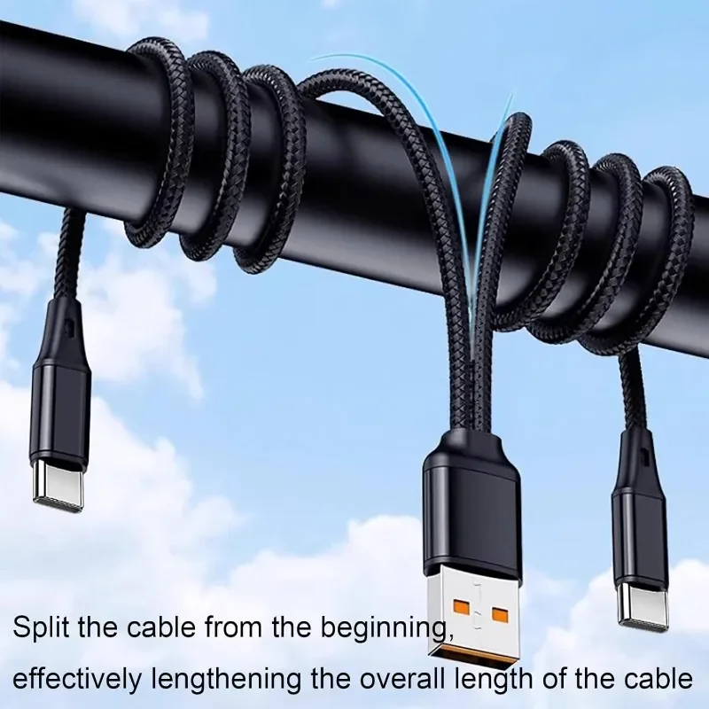 Двойной разветвитель USB C Multi Type-C, 6 А, быстрая зарядка, высокоскоростная передача данных, нейлоновый шнур, провод для зарядного устройства USB A-C