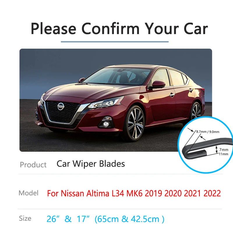 2x For Nissan Altima L34 MK6 2019~2022 Front Wiper Blades Rubber Window Windshield Windscreen Brushes Cleaning Auto Accessories