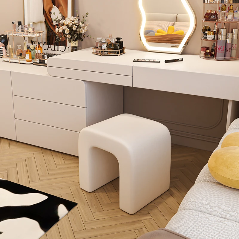 

Nordic Internet celebrity cream style dressing table chair bedroom light luxury high sense dressing stool modern simple white