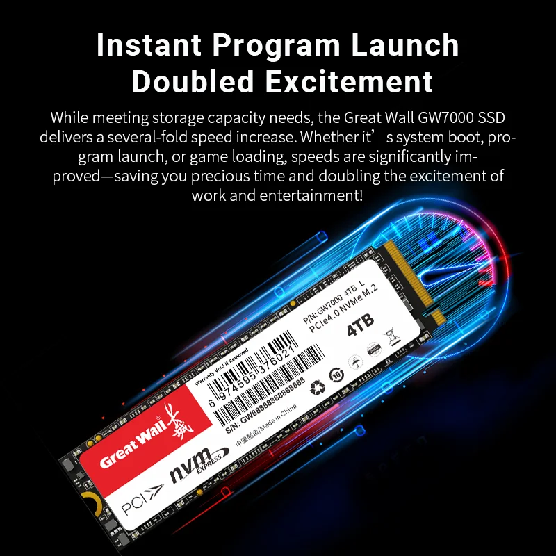 Great Wall 1TB 2TB 4TB M.2 2280 NVMe PCIe4.0x4 SSD Unidades internas de estado sólido Gen 4 para computadora portátil para juegos PS5