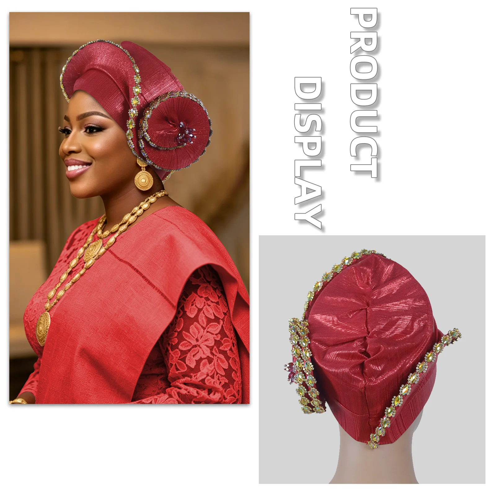 

Luxury Spiral Turban Hat for Women African Auto Gele Diamonds Head Wrap Wedding Party Headtie Ready To Wear Bonnet Muslim Hijab