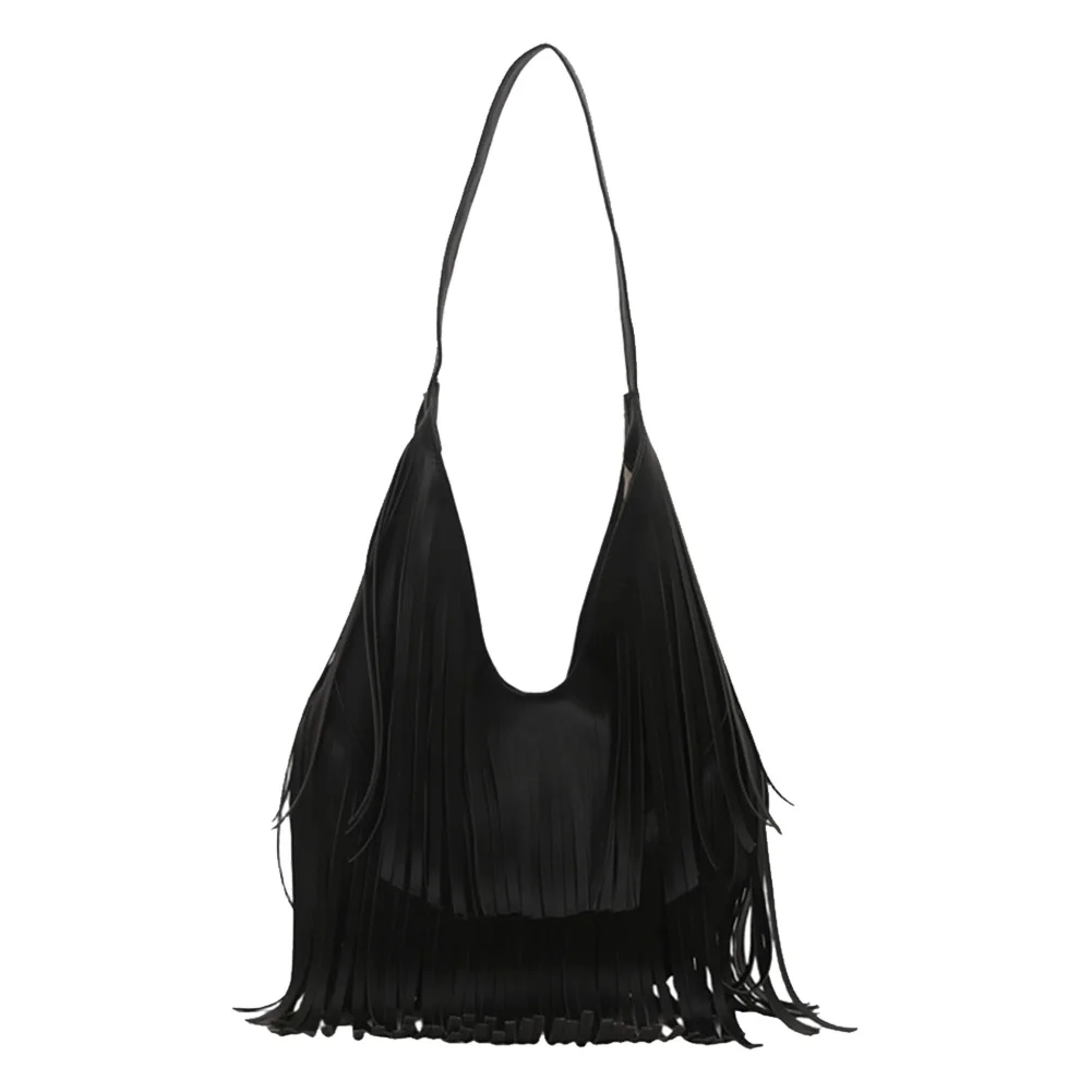 

Женская модная сумка через плечо с бахромой, вместительная стильная сумка-тоут однотонного цвета, универсальная сумка для путешествий, вечеринок и свиданий