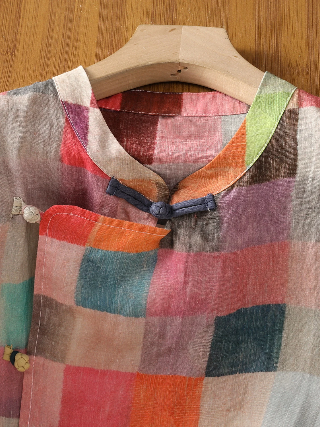 

New Chinese Sle Cotton Linen Women's irt Summer 2025 Faionable Vintage Plaid Loose Fit Thin Material No Sve Stand Co...
