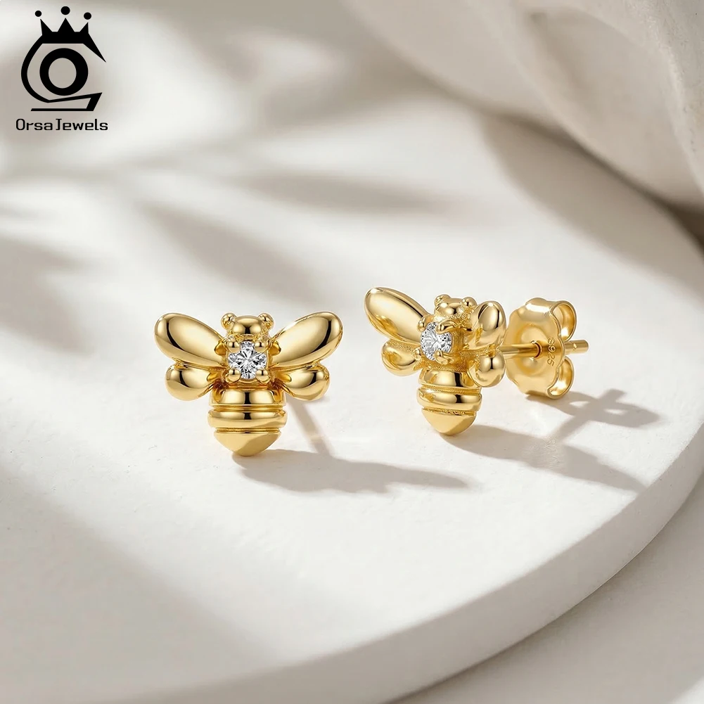ORSA JEWELS Изысканные серьги из стерлингового серебра 925 пробы с цирконием в форме маленькой пчелки для женщин, блестящие ювелирные изделия с кубическим цирконием для помолвки APE155