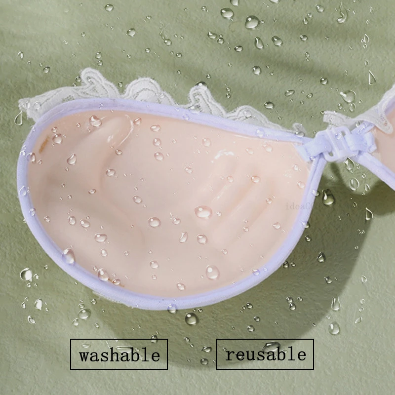 Strapless Sticky Bra Lace Invisible Boobs Silicone Adhesive Wedding Underwear Backless Pushup Lift Lingerie with Clear Straps