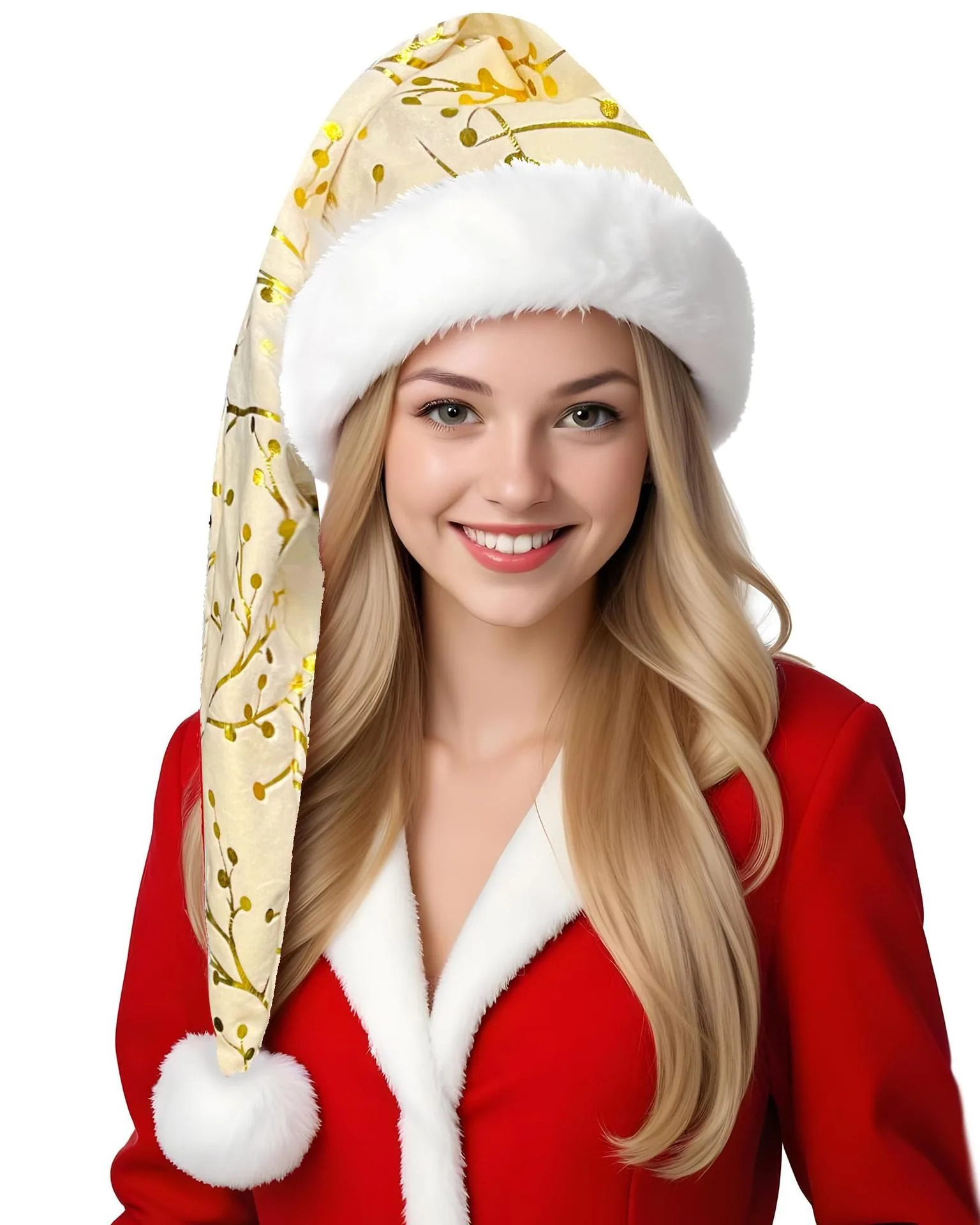 

Christmas Gold Foil Branch Plush Hat Xmas Long Hat Dress Up Merry Christmas Decor Felize Navidad Gift Noel Happy New Year 2026