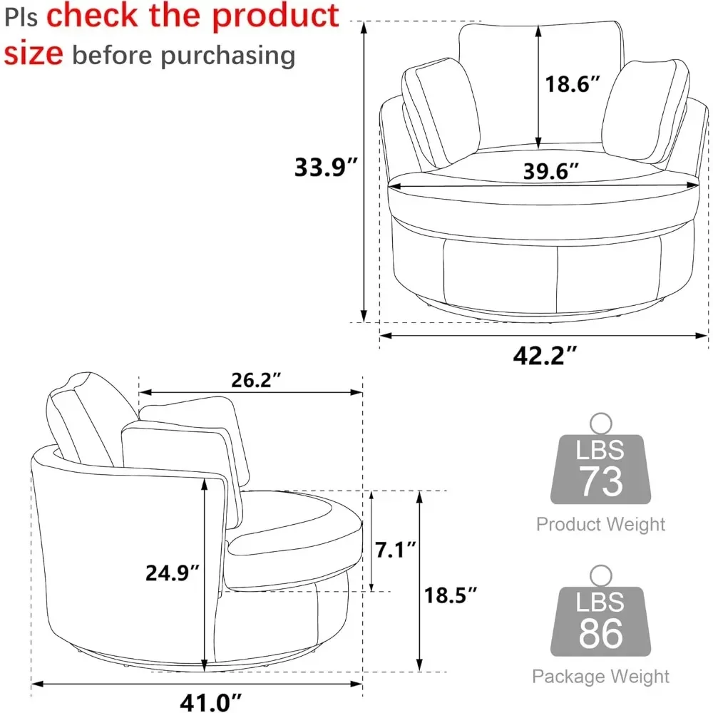 Living Room Chairs, 360 Degree Swivel Chair, Comfy Upholstered Swivel Barrel Chairs, 42.2